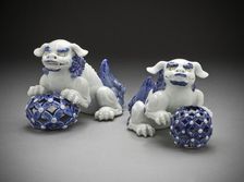 Pair of Okimono in the Form of Chinese Lions on Pierced Balls, 19th century. Creator: Unknown