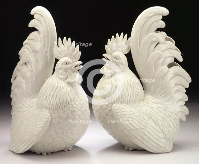 Pair of Okimono in the Form of Cockerels, 19th century. Creator: Unknown.