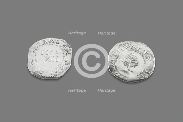 Pair of Pine Tree Shillings, 1663/82. Creators: John Hull, Robert Sanderson.