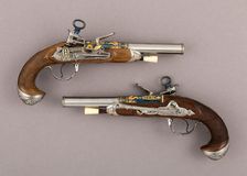 Pair of Pistols with Flintlocks a Las Tres Modas, Spanish, Eibar, late 18th century. Creator: Workshop of the Ybarzabel family