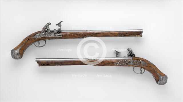 Pair of Pistols with Flintlocks alla Fiorentina, Italian, Pistoia, ca. 1750-75. Creator: Cristiano Leoni.