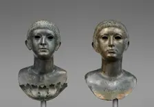 Pair of Portrait Busts of Youths and an Unrelated Pair of Marble Eyes, A.D. 60-70. Creator: Unknown