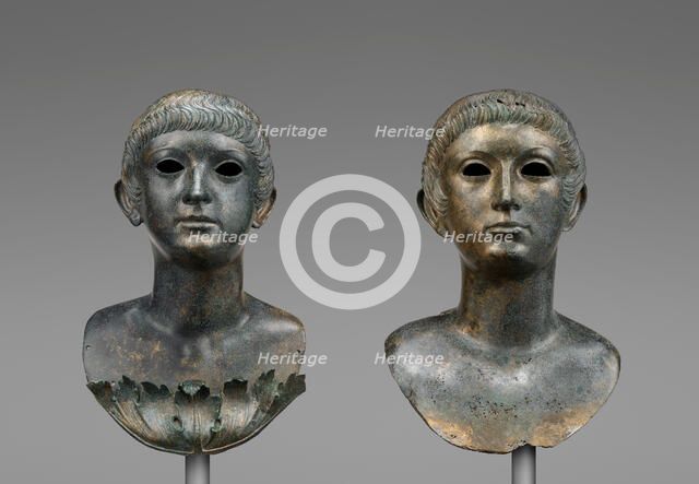 Pair of Portrait Busts of Youths and an Unrelated Pair of Marble Eyes, A.D. 60-70. Creator: Unknown.