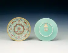 Pair of porcelain saucers imitating cloisonne, Qing dynasty, Guangxu period, China, 1875-1908. Creator: Unknown