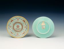 Pair of porcelain saucers imitating cloisonne, Qing dynasty, Guangxu period, China, 1875-1908. Creator: Unknown