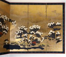 Pair of screens with 6 panels with gold background, Edo period, Japanese, 1600-1867