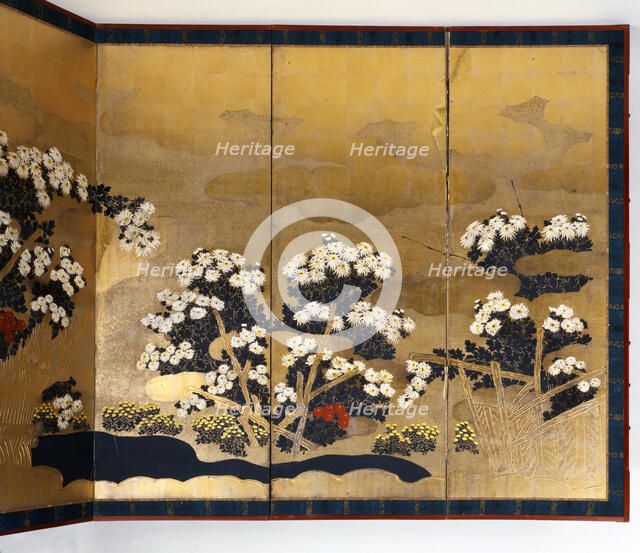 Pair of screens with 6 panels with gold background, Edo period, Japanese, 1600-1867. Artist: Unknown