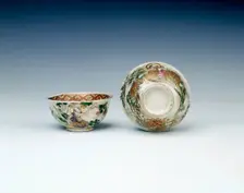 Pair of Satsuma bowls with luohans in landscape, Japan, early 20th century. Creator: Unknown