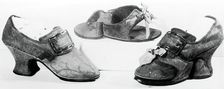 Pair of Shoes with Buckles and Pattens (Overshoes), England, c.1760s. Creator: Unknown