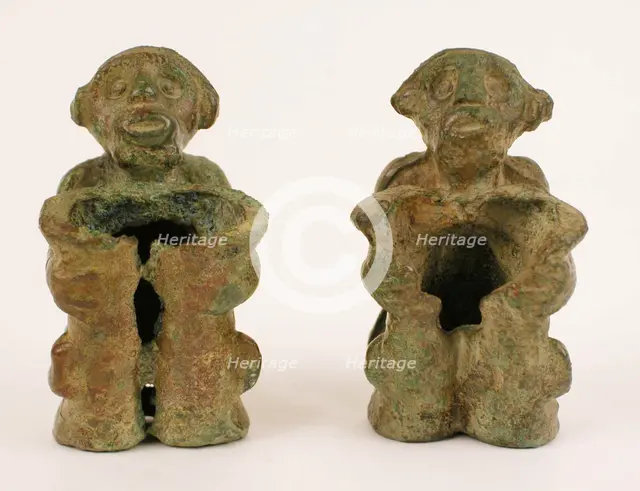 Pair of slide fittings in the form of monkeys, Late Shang dynasty or early Western Zhou dynasty. Creator: Unknown.