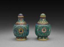 Pair of Snuff Bottles with Floral Scrolls, 1736-1795. Creator: Unknown
