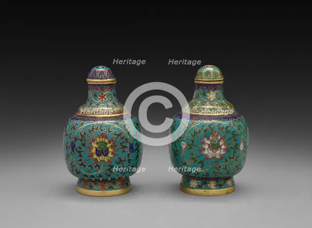 Pair of Snuff Bottles with Floral Scrolls, 1736-1795. Creator: Unknown.