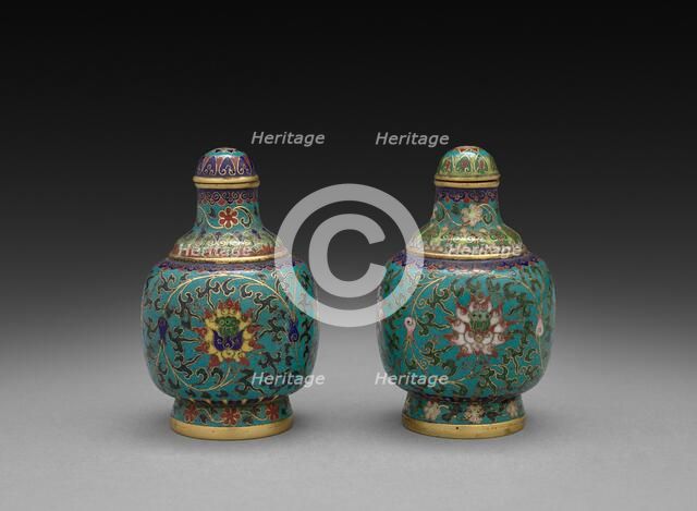 Pair of Snuff Bottles with Floral Scrolls, 1736-1795. Creator: Unknown.