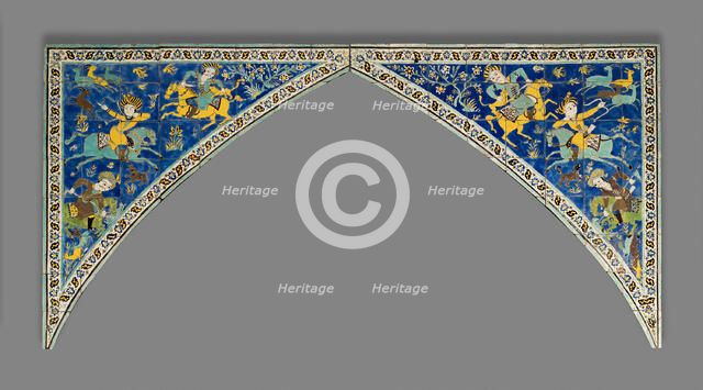 Pair of spandrels with hunt scenes, Safavid dynasty (1501-1722), mid-17th century. Creator: Unknown.