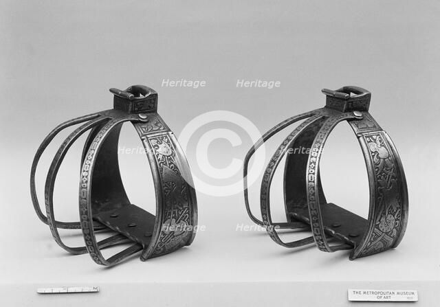 Pair of Stirrups from a horse armour made for a member of the Collalto Family, Italian, ca. 1560. Creator: Unknown.