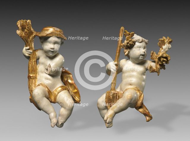 Pair or Putti Statuettes: Putto as Summer and Putto as Spring, c. 1765. Creator: Ferdinand Tietz (Austrian, 1708-1777).