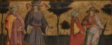 Pairs of Famous Lovers: Paris and Helen [?] and Tristan and Iseult-Front Panel of Cassone, c1430. Creator: Giovanni dal Ponte