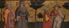 Pairs of Famous Lovers: Paris and Helen [?] and Tristan and Iseult-Front Panel of Cassone, c1430. Creator: Giovanni dal Ponte