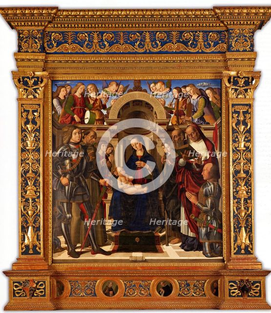 Pala Oliva. Madonna and Child enthroned between Saints George, Francis of Assisi…, 1489. Creator: Santi, Giovanni (ca 1435-1494).