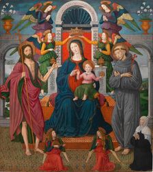 Pala Rigoli. Madonna and the Child enthroned between Saint John the Baptist, Saint Francis... Creator: Gozzoli, Benozzo (ca 1420-1497)