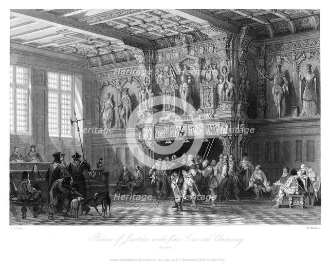 'Palace of Justice, with fine carved chimney, Bruges', 1840. Artist: W Wallis
