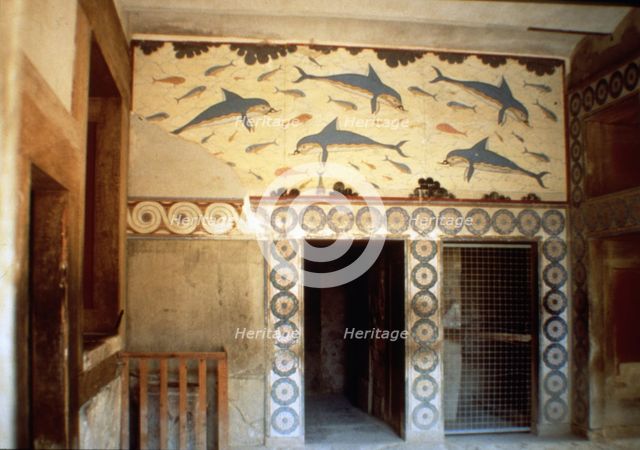 Palace of Knossos, detail of the fresco of the dolphins in the room known as the Queen's Megaron.