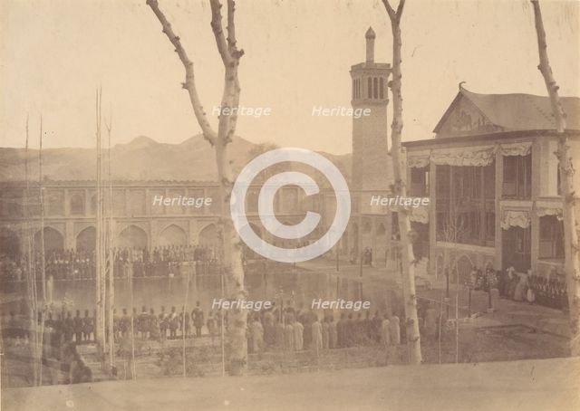 [Palace of the Shah, Paying respects to the Shah/Fete de Salam, Teheran, Iran [same a..., 1840s-60s. Creator: Possibly by Luigi Pesce.