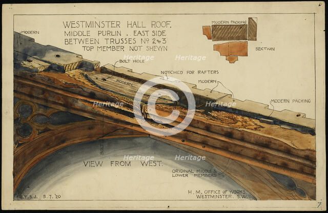 Palace of Westminster, Westminster Hall, Parliament Square, Westminster, London, 1916 - 1920. Creator: Office of Works.