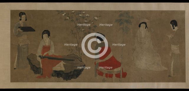 Palace Ladies Tuning a Zither (qin), Ming dynasty, 1368-1644. Creator: Unknown.