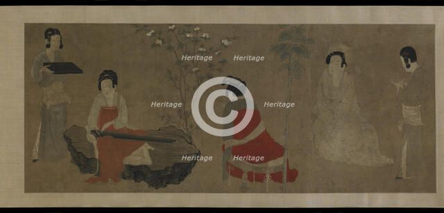Palace Ladies Tuning a Zither (qin), Ming dynasty, 1368-1644. Creator: Unknown.