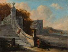 Palace with Outdoor Stairs at the Sea, (1640-1660?). Creator: Follower of Johann Wilhelm Baur?