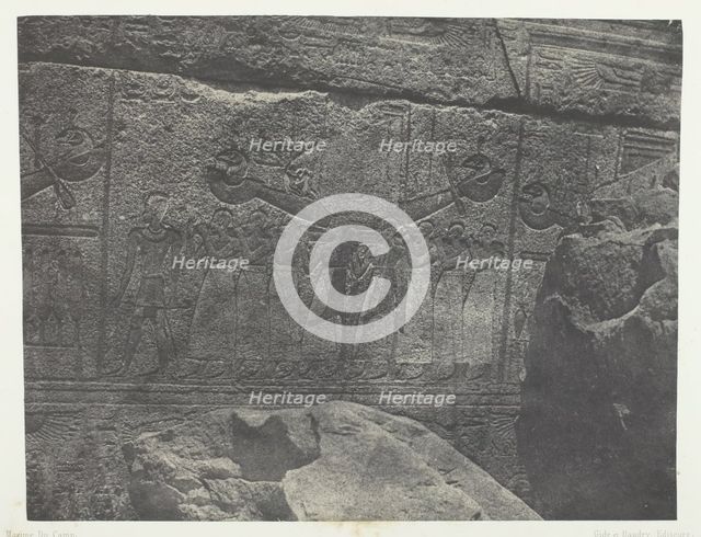Palais de Karnak, Sculptures Extérieures du Sanctuaire de Granit; Thèbes, 1849/51, printed 1852. Creator: Maxime du Camp.