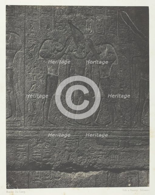 Palais de Karnak, Sculptures Extérieures du Sanctuaire de Granit; Thèbes, 1849/51, printed 1852. Creator: Maxime du Camp.