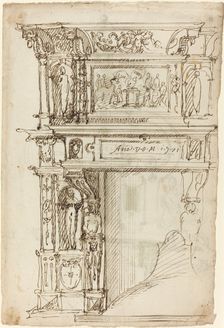 Palatial Mantelpiece with a Scene of Ancient Sacrifice [recto], 1571. Creator: Unknown
