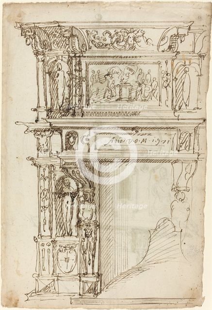 Palatial Mantelpiece with a Scene of Ancient Sacrifice [recto], 1571. Creator: Unknown.