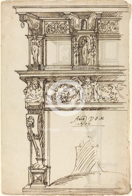 Palatial Mantelpiece with Mercury and Hope [recto], 1571. Creator: Unknown.