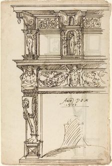 Palatial Mantelpiece with Mercury and Hope [recto], 1571. Creator: Unknown