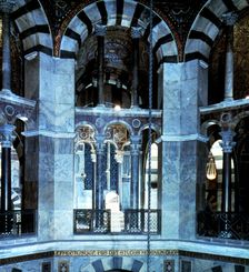 Palatine Chapel of Charlemagne, inside view of the octagon with the second floor
