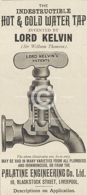 Palatine Engineering Indestructible hot and cold water tap, 1893. Artist: Unknown
