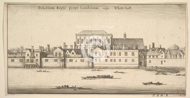 Palatium Regis prope Londinum, vulgo White-hall (Royal Palace of Whitehall, London), ca. 1647. Creator: Wenceslaus Hollar.