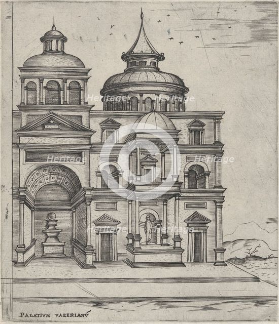Palatium Valerianu[m], from a Series of 24 Depicting (Reconstructed) Building..., Plate ca. 1530-50. Creator: Anon.