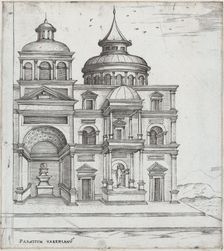 Palatium Valerianu[m], from a series of prints depicting (reconstructed) Bu..., Plate ca. 1530-1550. Creator: Master GA