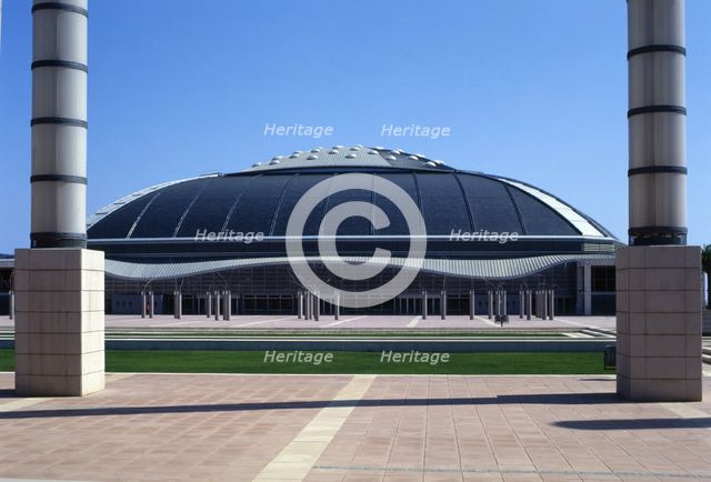 Palau Sant Jordi' by the Japanese architect Arata Isozaki, exterior view.