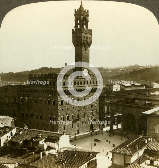 'Palazzo Vecchio and Piazza della Signoria, (S.E)., Florence, Italy', c1909. Creator: Unknown.