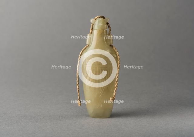 Pale Green jade snuff bottle with incised decoration, China, Qing dynasty, 1644-1911. Creator: Unknown.