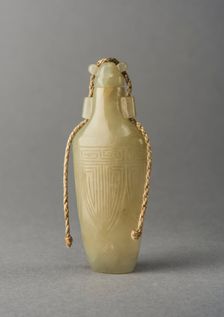 Pale Green jade snuff bottle with incised decoration, China, Qing dynasty, 1644-1911. Creator: Unknown