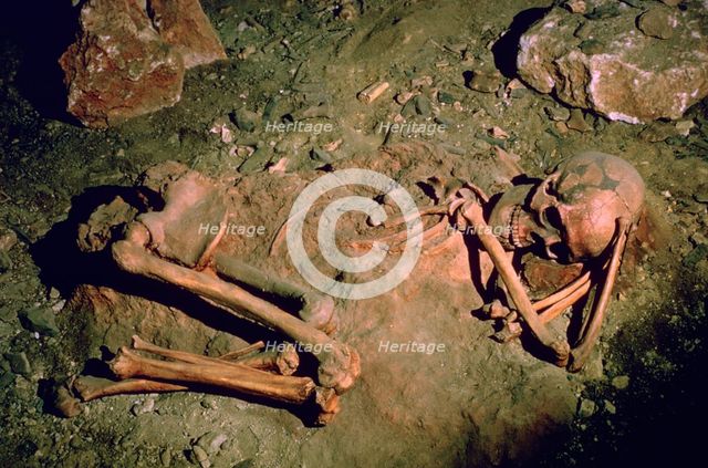 Paleolithic ritual burial of a woman. Artist: Unknown