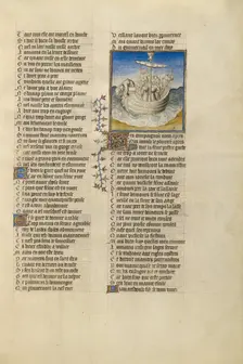 Palinurus Tumbling from Aeneas's Boat into the Sea; Roman de la Rose, about 1405. Creator: Unknown