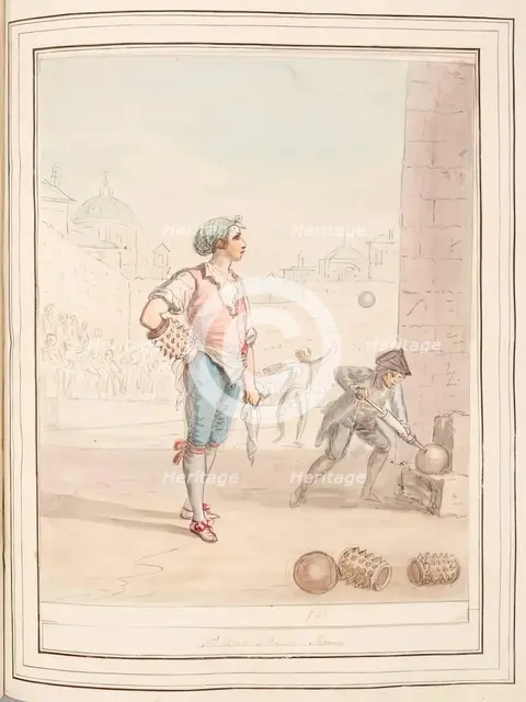 Pallone Player, Rome, leaf from 'A Collection of Dresses by David Allan Mostly from Nature', 1776. Creator: David Allan.