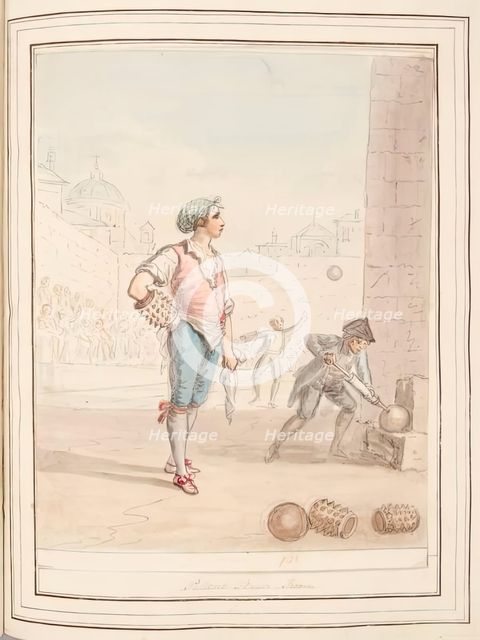 Pallone Player, Rome, leaf from 'A Collection of Dresses by David Allan Mostly from Nature', 1776. Creator: David Allan.